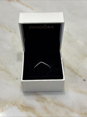 Pandora Wishbone Silver Beaded Contour Ring